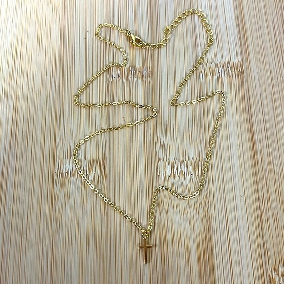 Brand New 14K Gold Plated Cross Necklace Dainty Minimalist 18" Length - Picture 10 of 14